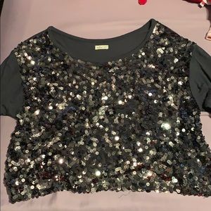 Black Sequin crop top